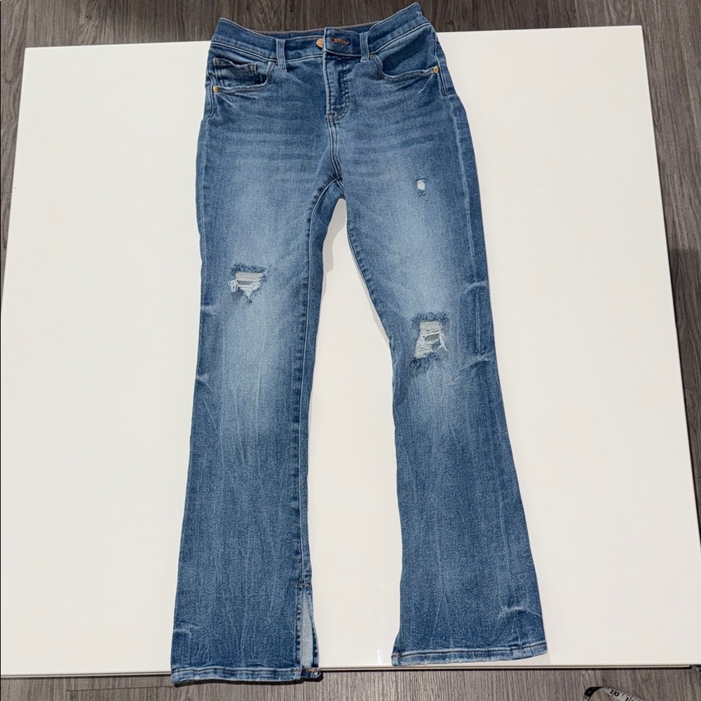 Stylish Distressed Blue Flare Jeans